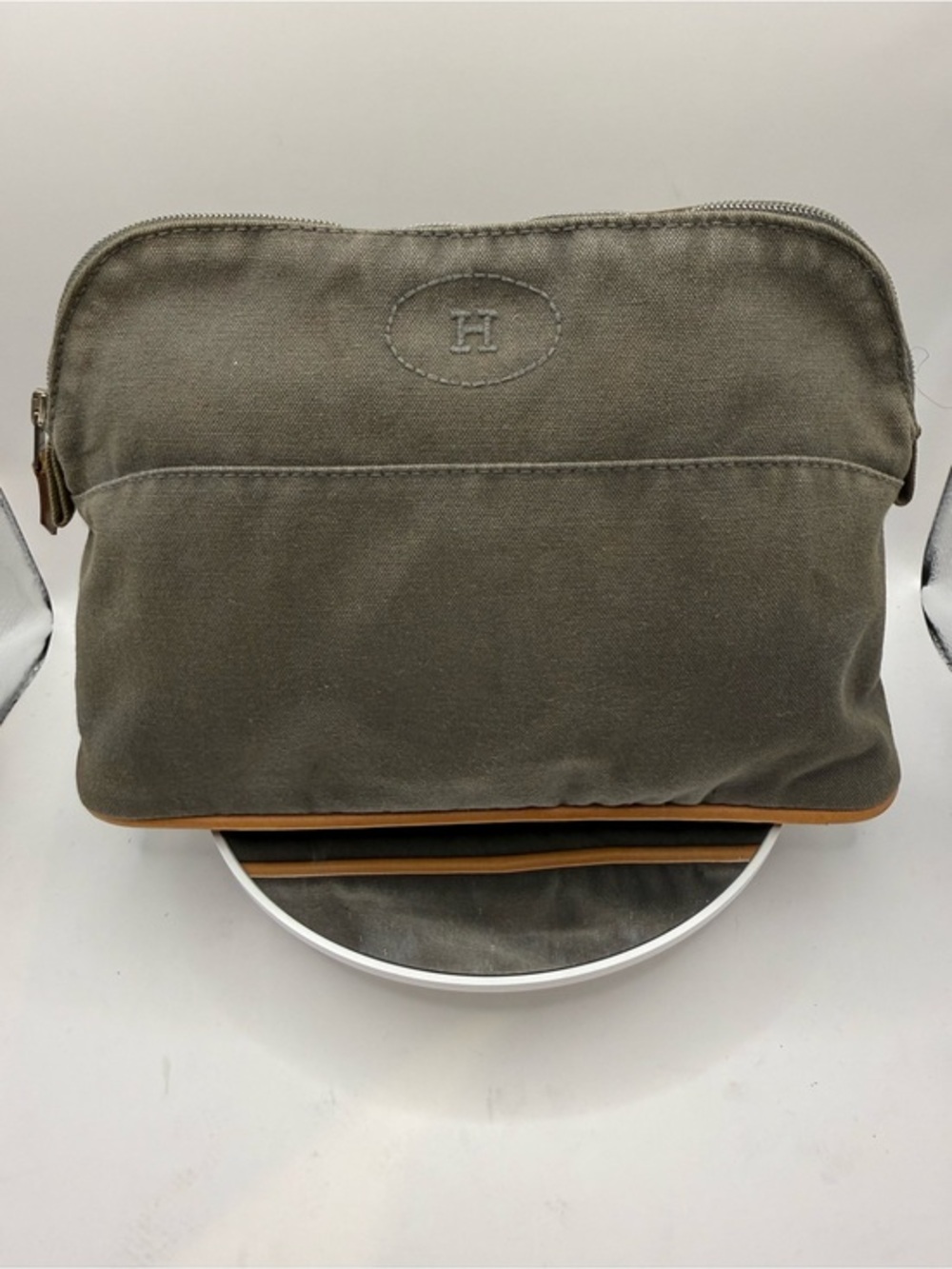 Hermès Paris Large Canvas Toiletry Travel Pouch Etoupe Grey Made in France